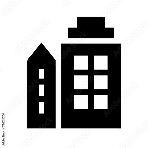 Illustration of a city skyline with buildings, , representing urban development and architectural diversity in a minimalist style