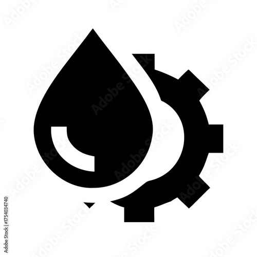 Illustration of a gear and drop, symbolizing lubrication or mechanical engineering perfect for industrial or technical themes