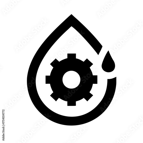 Illustration of a gear inside a drop, symbolizing lubrication or mechanical engineering perfect for industrial or technical themes