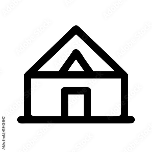 Illustration of a simple house with a triangular roof and a door, perfect for real estate, home, or construction related designs