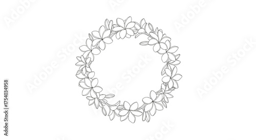 A delicate black abstract circular design made of small scattered dots on a white background.
