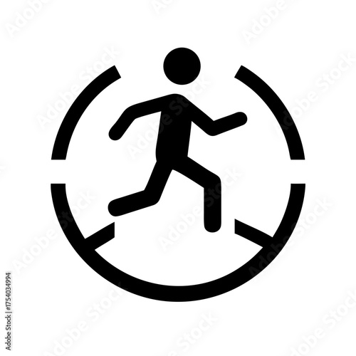 Illustration of a stick figure running inside a circle, symbolizing movement, progress, and continuous effort in a defined space