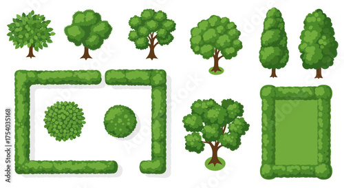 Collection of various green trees and bushes, perfect for landscaping and design projects.