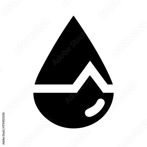 Vector art of black water drop icon with a line graph inside symbolizes water quality monitoring, analysis, or environmental science concepts