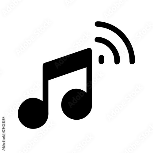 Vector art of double musical note, emitting sound waves, representing harmony and rhythm, often used in music notation and digital audio