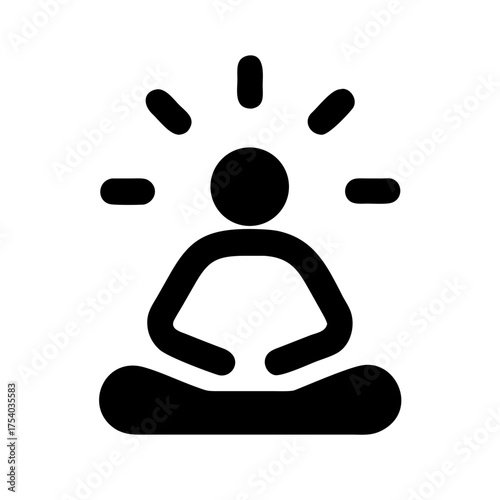 Vector art of person meditating with radiating aura symbolizes mindfulness, relaxation, inner peace, and spiritual awareness through meditation practice