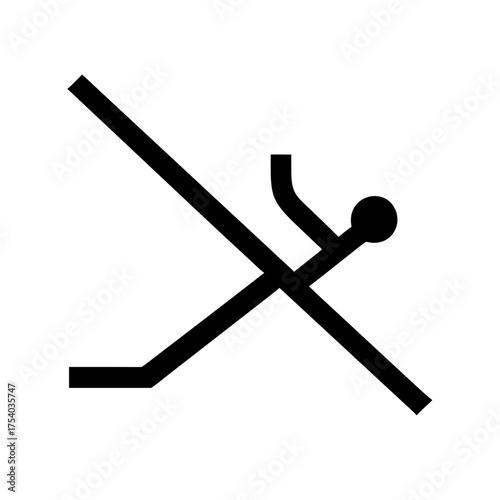 Vector art of simple black and white icon of a person falling while skiing, the figure is composed of lines and a circle for the head