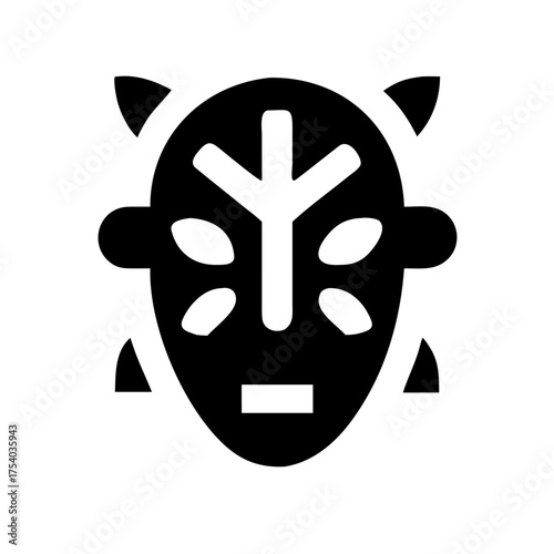 Vector art of tribal mask icon, representing ancient traditions and cultural heritage, ideal for designs seeking a touch of authenticity and mystique
