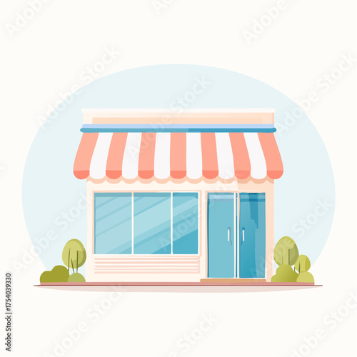 Illustration of a cute shop with striped awning