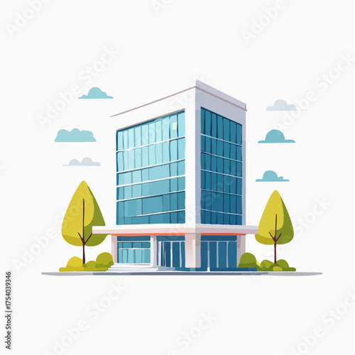 Modern office building with trees for business
