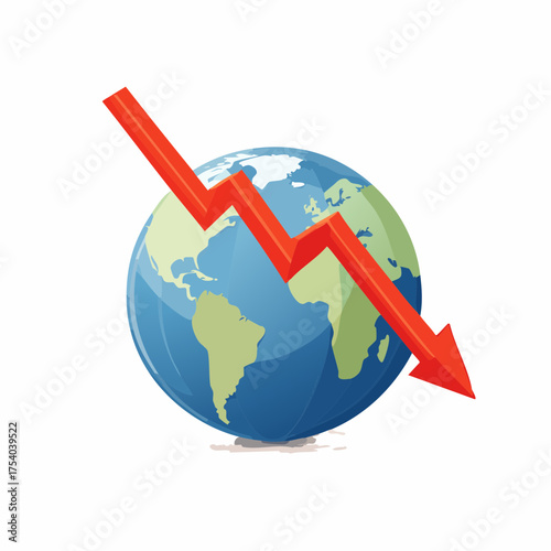 Global economic recession with a red arrow pointing down