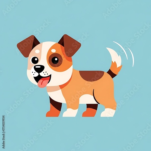 Happy cartoon puppy dog with wagging tail illustration.