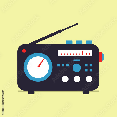 Retro Portable Radio Receiver with Antenna and Dial for Music and News Broadcasts.