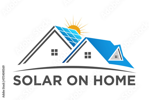 solar energy  vector icon logo design, template, Solar energy company with rooftop panels and sun rays