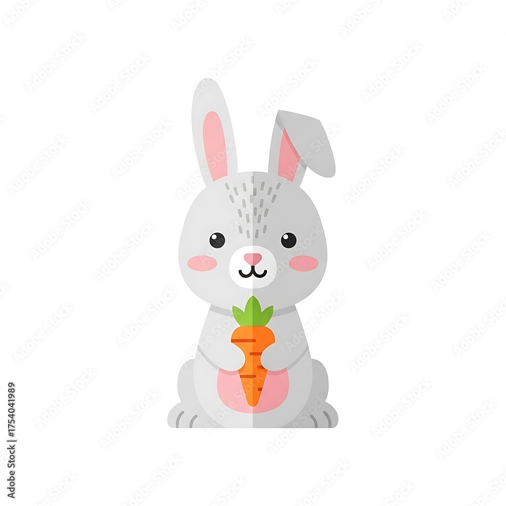Obraz premium Cute Cartoon Bunny Holding Carrot Illustration for Easter or Spring.