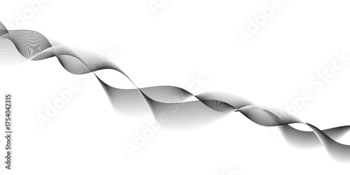 Elegant abstract black wave on white background. Smooth flowing curved lines create a modern, minimalistic design. Ideal for tech, background, wallpaper, or corporate presentation themes.