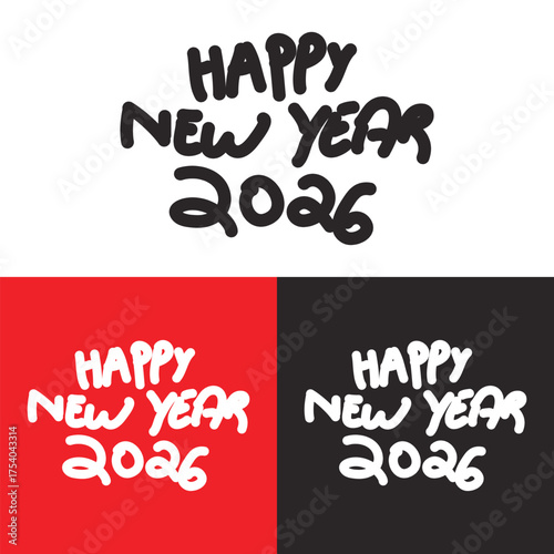 Hand drawn happy new year 2026 typography design illustration
