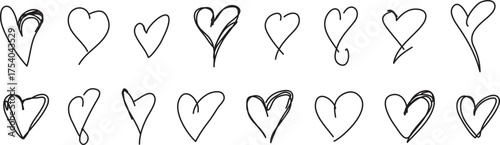 Set of Hand-Drawn Sketchy Heart Doodles Vector