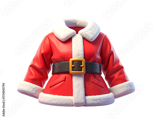 Red santa claus jacket with white fur trim isolated on transparent background new png