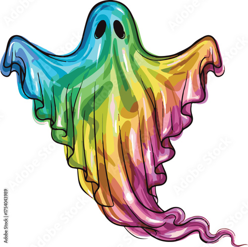 Colorful ghost illustration a whimsical design for Halloween perfect for greeting cards and spooky season decorations