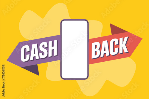 Vector art of cash back promotion concept a smartphone is surrounded by arrows indicating a refund or reward for purchases, promoting savings on transparent background