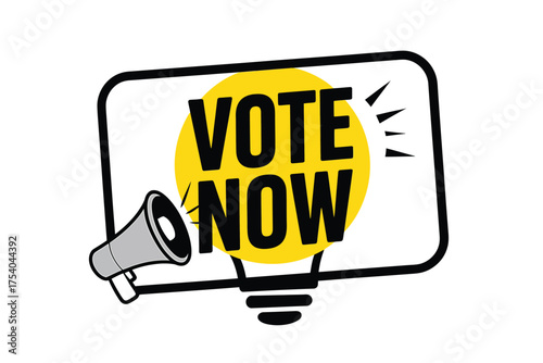 Vector art of vote now concept with megaphone and light bulb political campaign and election promotion democracy and civic duty vector illustration on transparent background