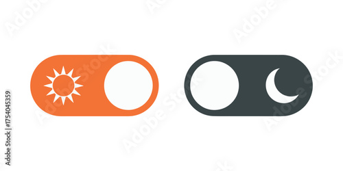 Vector art of an illustration of light and dark mode toggle switches, representing user interface design, preference settings, and digital accessibility on transparent background