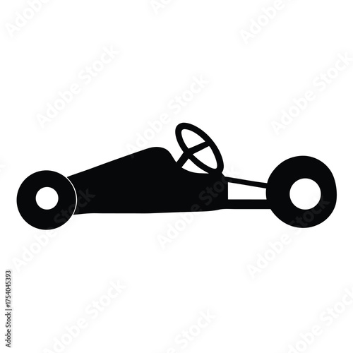 Simple black and white illustration of a vintage pedal car toy