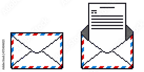Pixel mail paper envelope vector. Ideal for email, letter, and communication themes. This digital graphic is perfect for game, retro game, or 8 bit interface elements and messages.