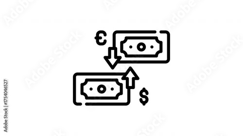 Currency exchange icon with dollar and euro signs, great for finance websites, international business presentations, or banking apps design.
