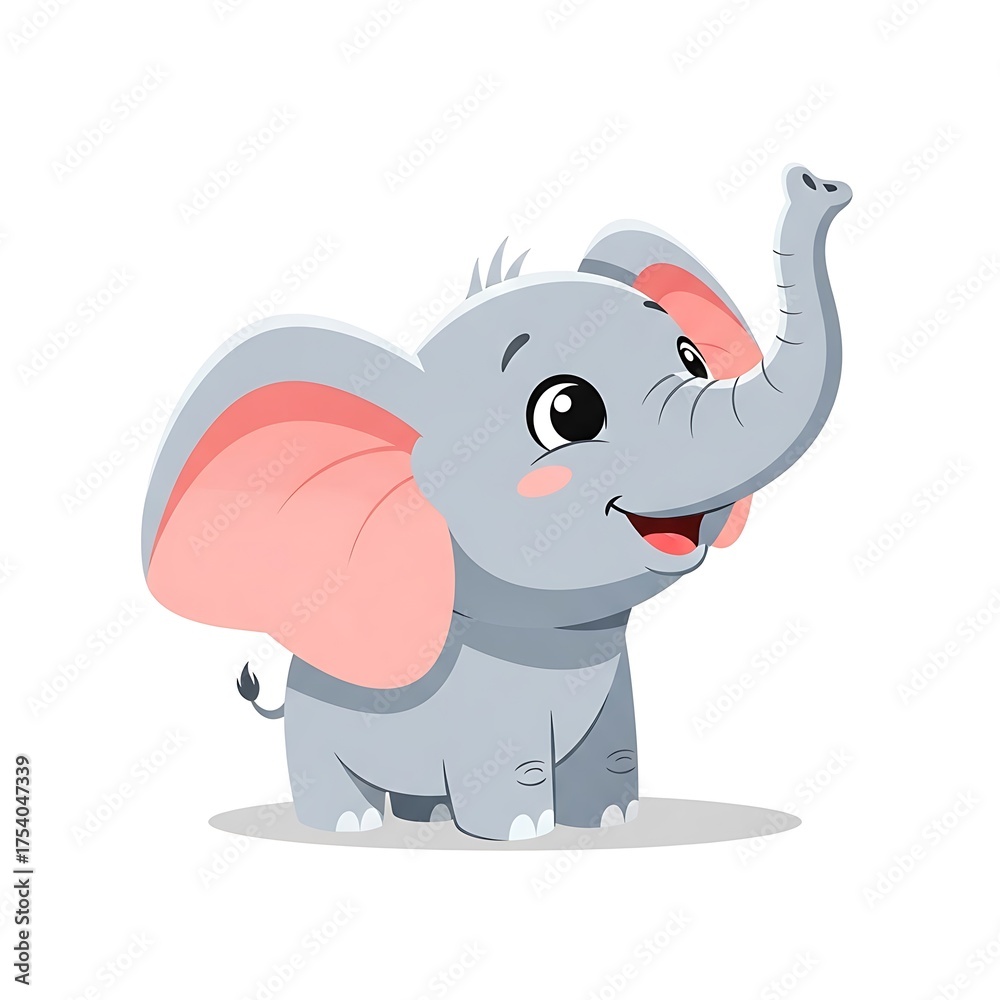 Obraz premium Adorable Baby Elephant Cartoon Illustration with Playful Expression.