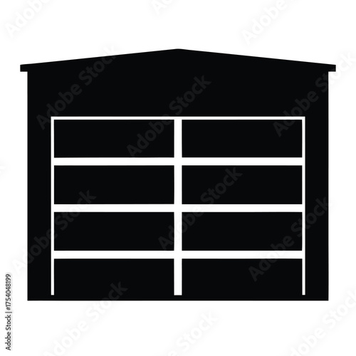 Minimalist black garage icon with white lines creating sectioned doors