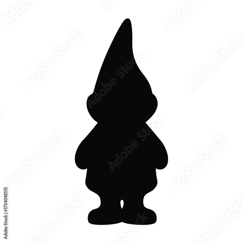 Silhouette of a garden gnome with a pointy hat, dark and mysterious