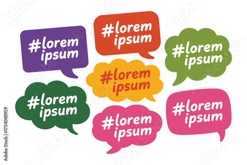 Colorful speech bubbles with the text lorem ipsum, vector illustration for social media, chat, message, communication concept on transparent background