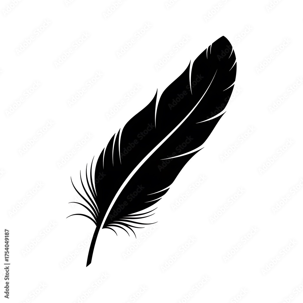 Fototapeta premium Elegant black feather silhouette on white background