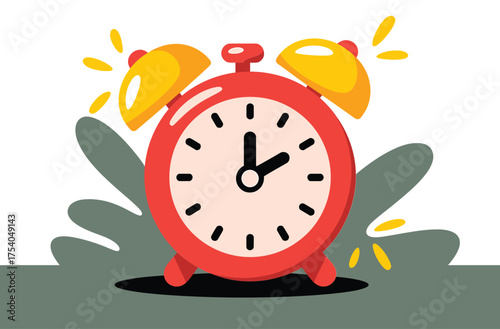 A cartoon alarm clock ringing, symbolizing wake up, time, morning, deadline, or reminder on transparent background