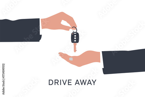 Hand giving car key concept of car rental, car purchase, car sharing, car insurance, car loan, and car dealership on transparent background