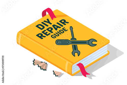Diy repair guide book with tools, a comprehensive manual for home improvement and maintenance projects, empowering individuals to fix things themselves on transparent background