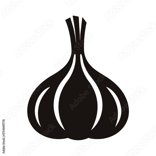 Stylized single black garlic bulb on white background vector illustration