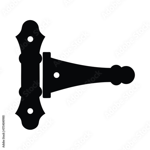 Black and White Silhouette of T Hinge with Decorative Details and Holes