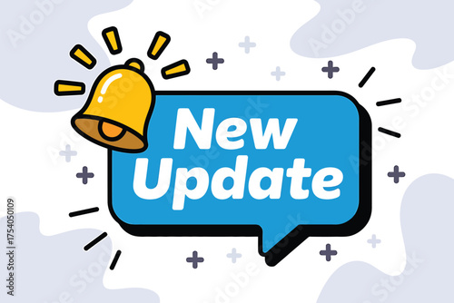 New update notification bell icon with speech bubble vector illustration social media reminder announcement on transparent background