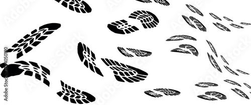 footprint shoe sole tracking path on transparent background, shoe footprint path vector illustration