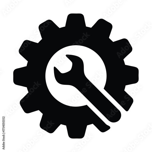 Gear with Wrench Icon Represents Mechanical Maintenance or Configuration Settings Adjustments
