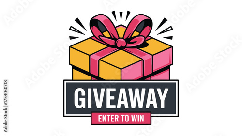 Giveaway enter to win gift box with ribbon and bow, promotion, contest, or special offer on transparent background