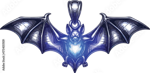 Detailed bat pendant with glowing center a gothic-style jewelry piece perfect for Halloween or fantasy themes