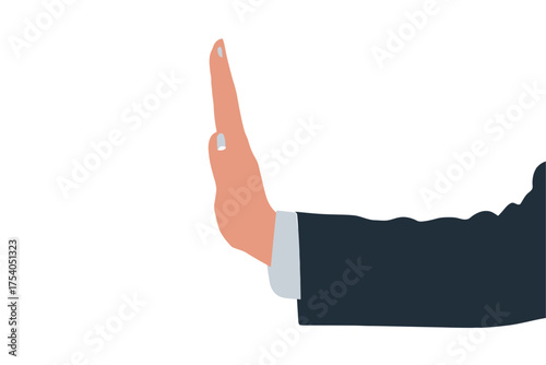 Hand gesture stop hand showing stop sign, signaling to halt, warning or forbidding concept of rejection, refusal, or disagreement on transparent background