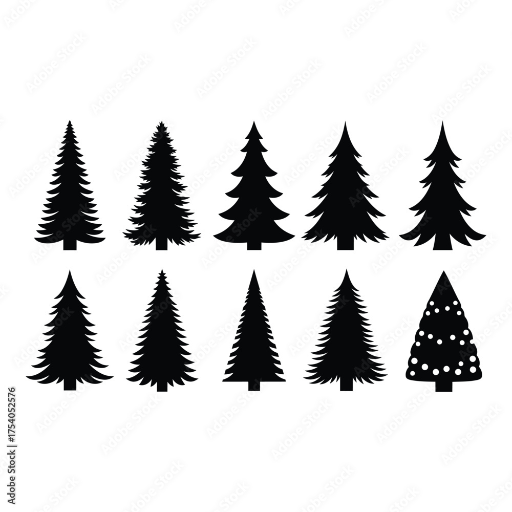 Obraz premium Collection of christmas tree silhouettes isolated on white background