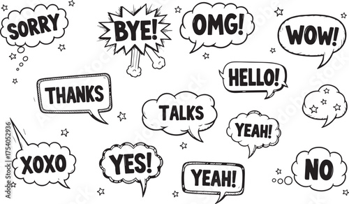 Comic Speech Bubbles with Various Words