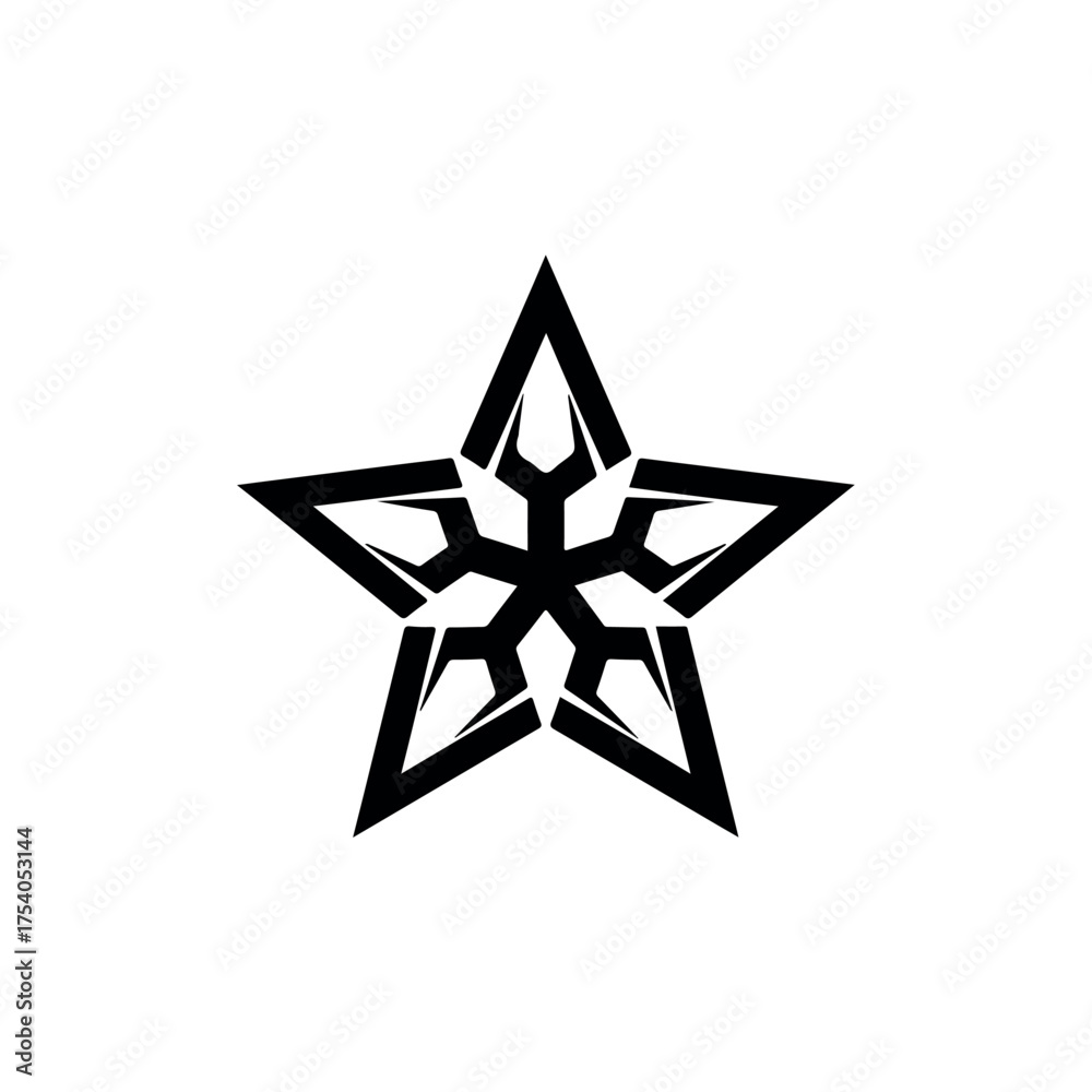 Obraz premium Geometric five pointed star with an intricate snowflake pattern inside.