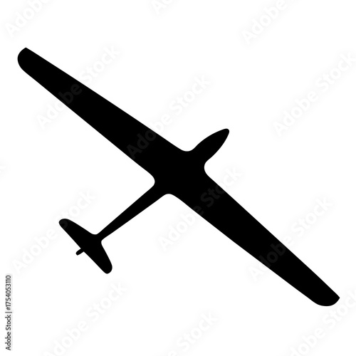 A simple top down view of a black glider plane icon